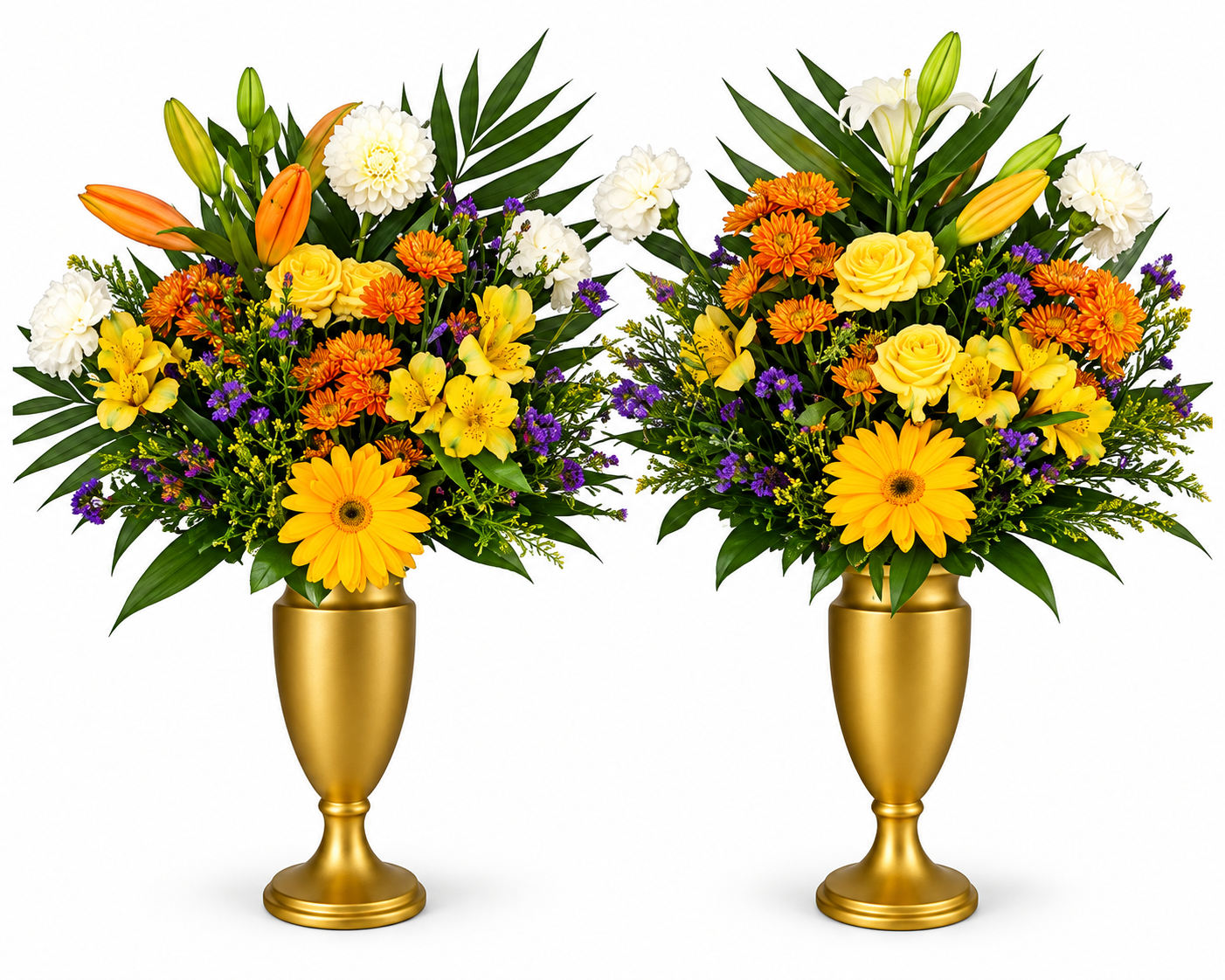 Golden urn pair floral inspiration